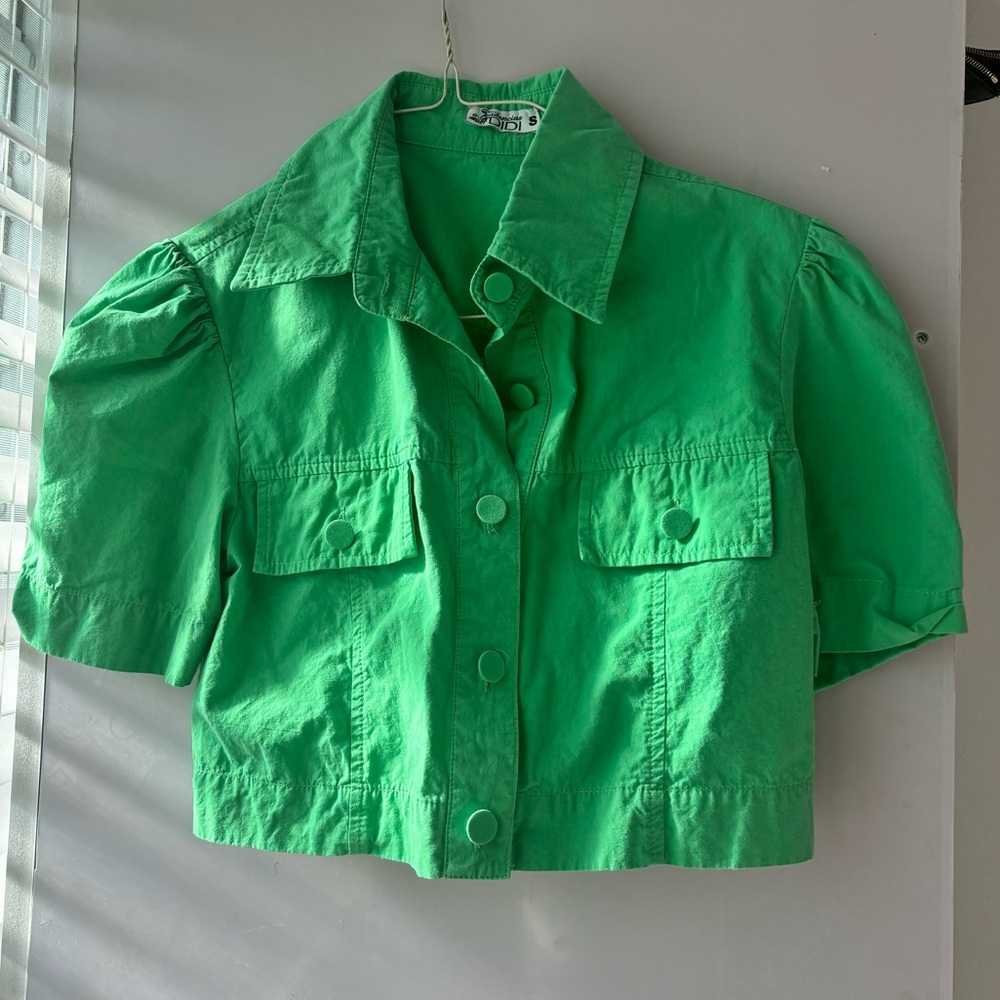 Green Cropped Button-Up Top